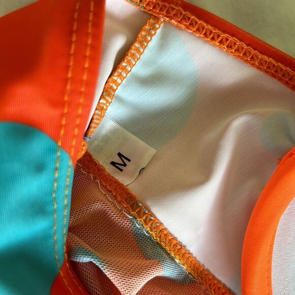 Blue and Orange Retro 70’s Polka Dot Halter Tankini Top Summer Swimwear Medium - Picture 6 of 8
